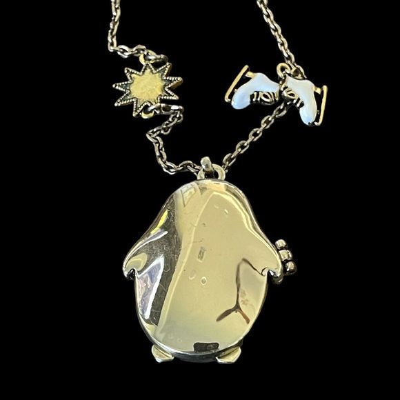 Princess Vera Wang Penguin Locket Necklace Rhinestones Enamel Skates Star Heart - Picture 5 of 6